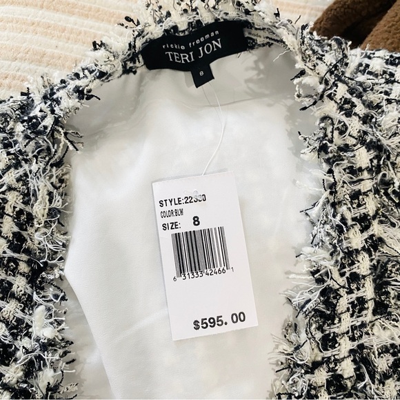 Rickie Freeman Teri Jon BEAUTIFUL TWEED dress with pearl button details - Picture 13 of 16